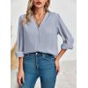 imageWomens Business Casual Tops Summer Long Sleeve Silk Button Down Shirts V Neck Chiffon BlousesAgrey Blue