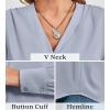 imageWomens Business Casual Tops Summer Long Sleeve Silk Button Down Shirts V Neck Chiffon BlousesAgrey Blue