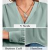 imageWomens Business Casual Tops Summer Long Sleeve Silk Button Down Shirts V Neck Chiffon BlousesAmint