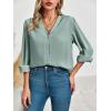 imageWomens Business Casual Tops Summer Long Sleeve Silk Button Down Shirts V Neck Chiffon BlousesAmint