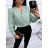 imageWomens Business Casual Tops Summer Long Sleeve Silk Button Down Shirts V Neck Chiffon BlousesAmint