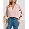 imageWomens Business Casual Tops Summer Long Sleeve Silk Button Down Shirts V Neck Chiffon BlousesApink