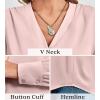 imageWomens Business Casual Tops Summer Long Sleeve Silk Button Down Shirts V Neck Chiffon BlousesApink