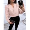 imageWomens Business Casual Tops Summer Long Sleeve Silk Button Down Shirts V Neck Chiffon BlousesApink