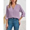 imageWomens Business Casual Tops Summer Long Sleeve Silk Button Down Shirts V Neck Chiffon BlousesApurple