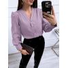 imageWomens Business Casual Tops Summer Long Sleeve Silk Button Down Shirts V Neck Chiffon BlousesApurple