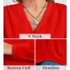 imageWomens Business Casual Tops Summer Long Sleeve Silk Button Down Shirts V Neck Chiffon BlousesAred