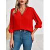 imageWomens Business Casual Tops Summer Long Sleeve Silk Button Down Shirts V Neck Chiffon BlousesAred