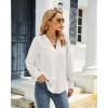 imageWomens Business Casual Tops Summer Long Sleeve Silk Button Down Shirts V Neck Chiffon BlousesAwhite