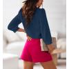 imageWomens Business Casual Tops Summer Long Sleeve Silk Button Down Shirts V Neck Chiffon BlousesBnavy