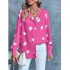 imageWomens Business Casual Tops Summer Long Sleeve Silk Button Down Shirts V Neck Chiffon BlousesXbright Pink