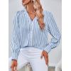 imageWomens Business Casual Tops Summer Long Sleeve Silk Button Down Shirts V Neck Chiffon BlousesYblue