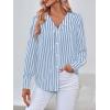 imageWomens Business Casual Tops Summer Long Sleeve Silk Button Down Shirts V Neck Chiffon BlousesYblue