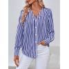 imageWomens Business Casual Tops Summer Long Sleeve Silk Button Down Shirts V Neck Chiffon BlousesYroyal Blue