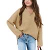 imageBatermoon Girls Button Neck Pullover Sweaters Long Sleeve Loose Fit Fall Knit Jumper Tops Khaki