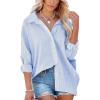 imageFlowyair Womens Oversized Button Down Shirts Business Casual Long Sleeve Blouse Work Striped TopsBlue