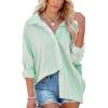 imageFlowyair Womens Oversized Button Down Shirts Business Casual Long Sleeve Blouse Work Striped TopsGreen