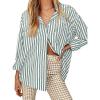 imageWomens Blouses Striped Long Sleeve Shirts Button Down Loose Fit Casual Tops01dark Green