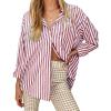 imageWomens Blouses Striped Long Sleeve Shirts Button Down Loose Fit Casual Tops01red