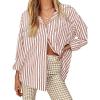 imageWomens Blouses Striped Long Sleeve Shirts Button Down Loose Fit Casual Tops01rust