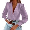 imageWomens Business Casual Tops Summer Long Sleeve Silk Button Down Shirts V Neck Chiffon BlousesApurple