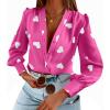 imageWomens Business Casual Tops Summer Long Sleeve Silk Button Down Shirts V Neck Chiffon BlousesXbright Pink