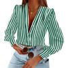 imageWomens Business Casual Tops Summer Long Sleeve Silk Button Down Shirts V Neck Chiffon BlousesYdark Green