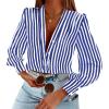 imageWomens Business Casual Tops Summer Long Sleeve Silk Button Down Shirts V Neck Chiffon BlousesYroyal Blue