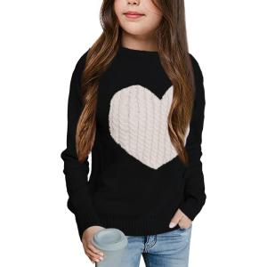 imageBatermoon Girls Pullover Sweaters Long Sleeve Cute Heart Pattern Crewneck Knit Jumper TopsBlack1