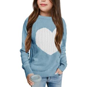 imageBatermoon Girls Pullover Sweaters Long Sleeve Cute Heart Pattern Crewneck Knit Jumper TopsBlue