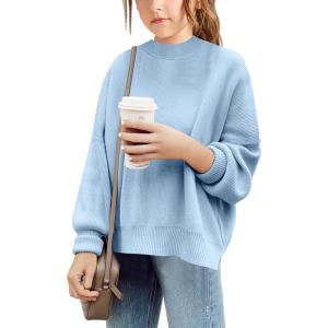 imageBatermoon Girls Pullover Sweaters Long Sleeve Drop Shoulder Side Split Knit Tunic Tops 714 YearsBlue