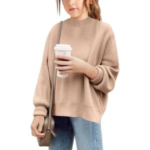 imageBatermoon Girls Pullover Sweaters Long Sleeve Drop Shoulder Side Split Knit Tunic Tops 714 YearsKhaki