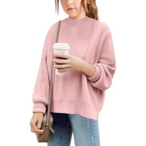 imageBatermoon Girls Pullover Sweaters Long Sleeve Drop Shoulder Side Split Knit Tunic Tops 714 YearsPink