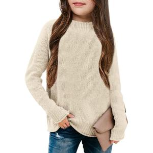 imageGirls Long Sleeve Sweater Mock Neck Fall Soft Knit Pullover Jumper TopsApricot