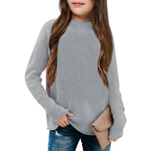 imageGirls Long Sleeve Sweater Mock Neck Fall Soft Knit Pullover Jumper TopsGrey