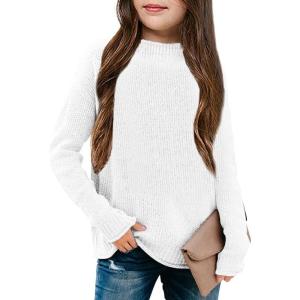 imageGirls Long Sleeve Sweater Mock Neck Fall Soft Knit Pullover Jumper TopsWhite