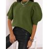 imageWomens Puff Short Sleeve Sweater Tops 2025 Spring Summer Trendy Crew Neck Casual T Shirts BlousesArmy Green