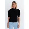 imageWomens Puff Short Sleeve Sweater Tops 2025 Spring Summer Trendy Crew Neck Casual T Shirts BlousesBlack