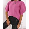 imageWomens Puff Short Sleeve Sweater Tops 2025 Spring Summer Trendy Crew Neck Casual T Shirts BlousesBright Pink