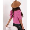 imageWomens Puff Short Sleeve Sweater Tops 2025 Spring Summer Trendy Crew Neck Casual T Shirts BlousesBright Pink