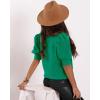 imageWomens Puff Short Sleeve Sweater Tops 2025 Spring Summer Trendy Crew Neck Casual T Shirts BlousesGreen