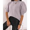 imageWomens Puff Short Sleeve Sweater Tops 2025 Spring Summer Trendy Crew Neck Casual T Shirts BlousesGrey