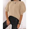 imageWomens Puff Short Sleeve Sweater Tops 2025 Spring Summer Trendy Crew Neck Casual T Shirts BlousesKhaki