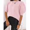 imageWomens Puff Short Sleeve Sweater Tops 2025 Spring Summer Trendy Crew Neck Casual T Shirts BlousesLight Pink