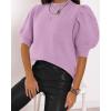 imageWomens Puff Short Sleeve Sweater Tops 2025 Spring Summer Trendy Crew Neck Casual T Shirts BlousesLilac