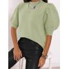 imageWomens Puff Short Sleeve Sweater Tops 2025 Spring Summer Trendy Crew Neck Casual T Shirts BlousesPea Green