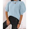 imageWomens Puff Short Sleeve Sweater Tops 2025 Spring Summer Trendy Crew Neck Casual T Shirts BlousesSky Blue