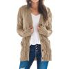 imageGoranbon Womens Cable Knit Cardigan Long Sleeve Open Front Button Down Knitwear Sweater CoatKhaki