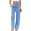 imagePLNOTME Womens High Waisted Jeans Boyfriend Baggy Straight Leg Casual Denim PantsBlue Regular