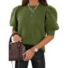 imageWomens Puff Short Sleeve Sweater Tops 2025 Spring Summer Trendy Crew Neck Casual T Shirts BlousesArmy Green